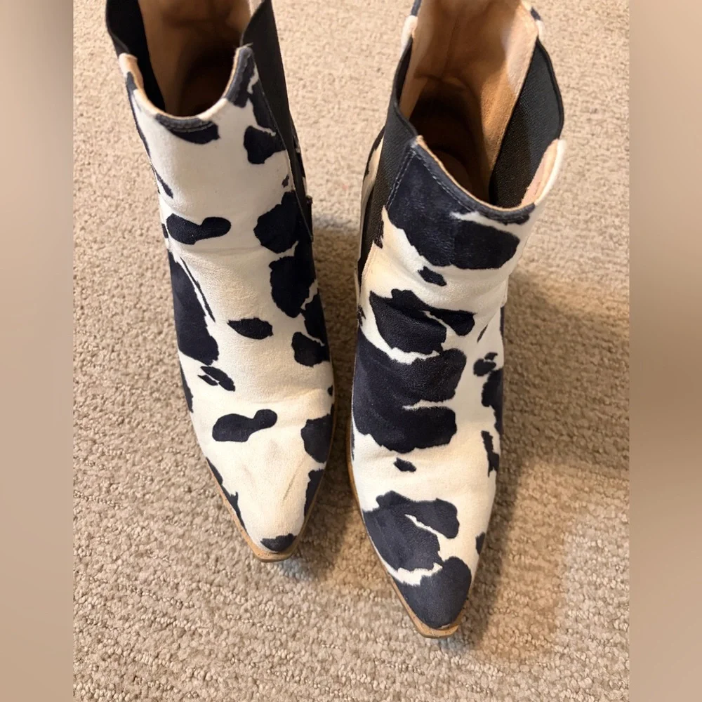 Womens cowprint Ankle block heel Boots - Picture 2 of 7